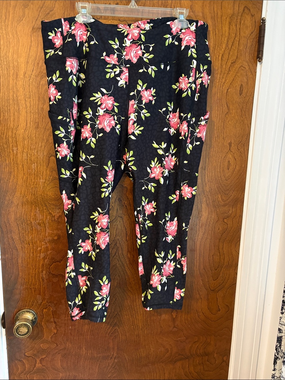torrid Black Leggings with Pink Floral Print